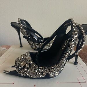 Alexander McQueen "Punk" crystal embellished satin sandals stiletto heel